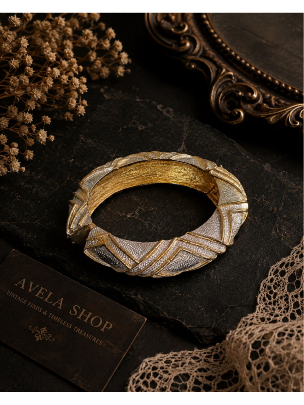Donald Stannard Signed Two-Tone Gold & Silver Hinged Bracelet | Vintage Designer